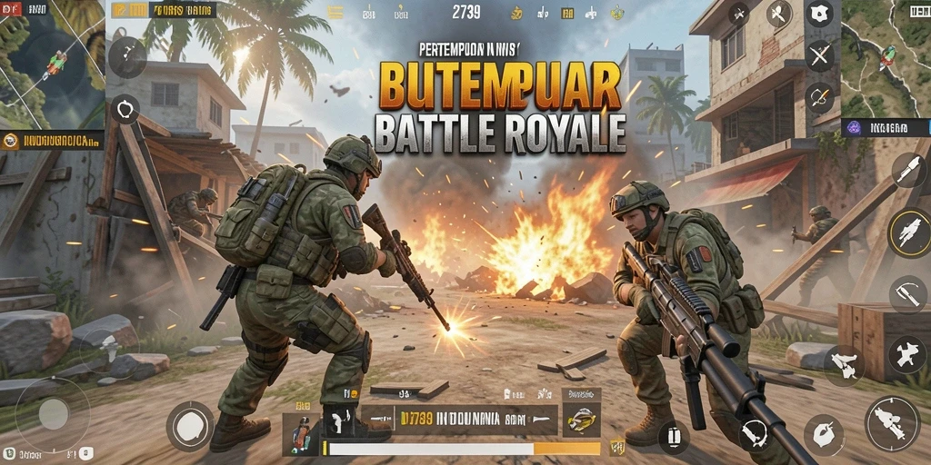 Screenshot permainan 2739 menunjukkan aksi Battle Royale yang mendebarkan.