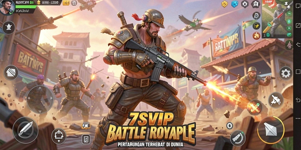 Gameplay seru 7SVIP dengan pertempuran intens Battle Royale.