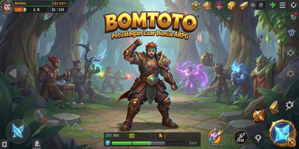 Screenshot menunjukkan pertarungan epik dalam gameplay BOMTOTO ARPG.