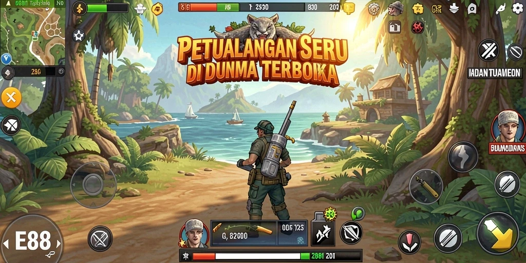 Tampilan gameplay menarik dari E88 di dunia terbuka.