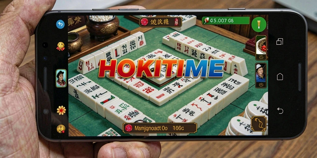 Tampilan gameplay HOKITIME yang menarik dengan ubin Mahjong berwarna-warni.