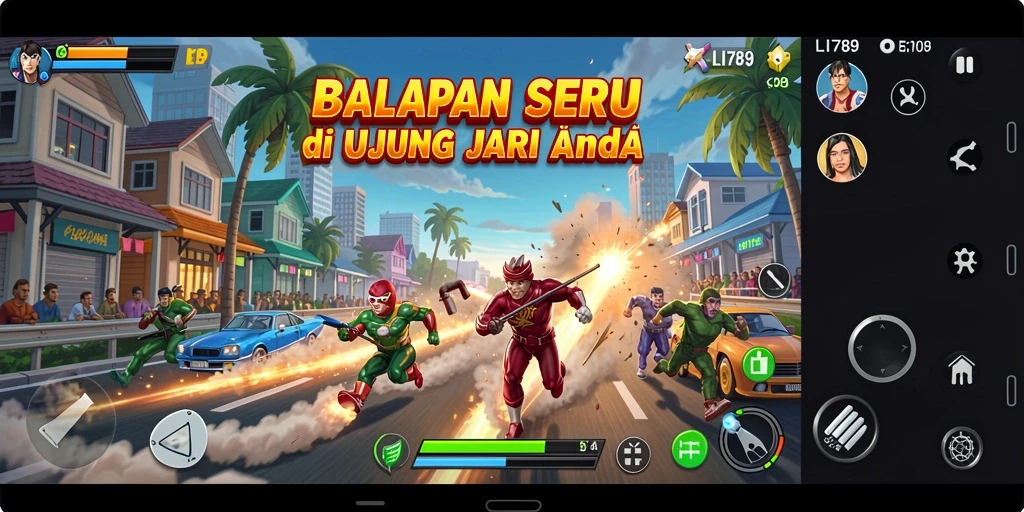 Screenshot menunjukkan aksi seru balapan di LI789 dengan grafis memukau.