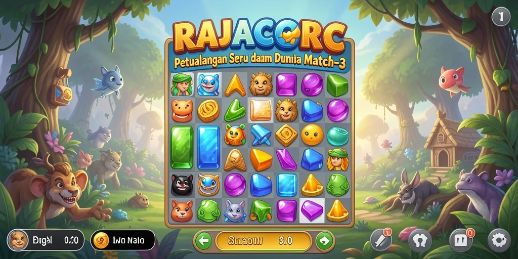 Screenshot gameplay RAJACORC yang penuh warna dan menarik.