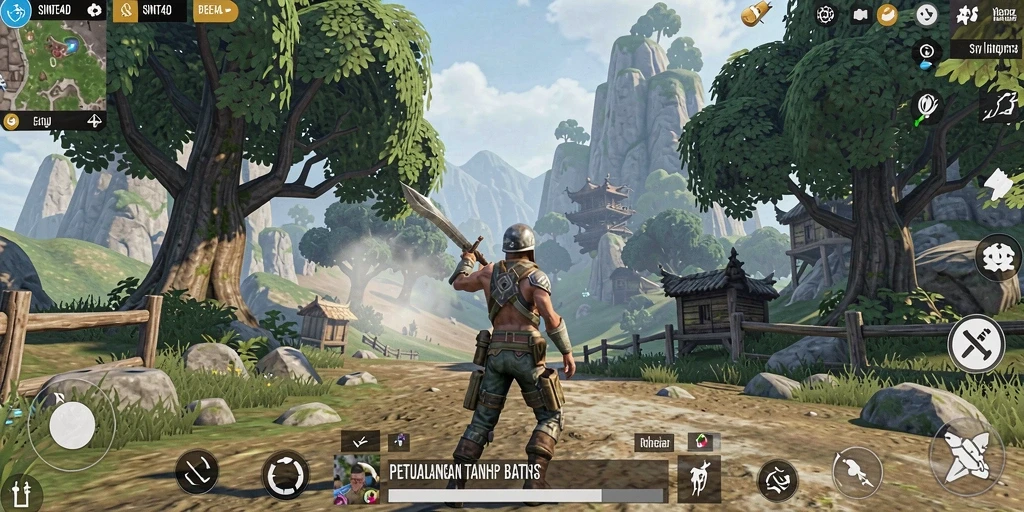 Tampilan gameplay SINTE4D yang menakjubkan dalam dunia terbuka.