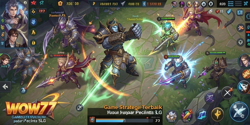Screenshot menunjukkan aksi epik gameplay strategi di WOW77.